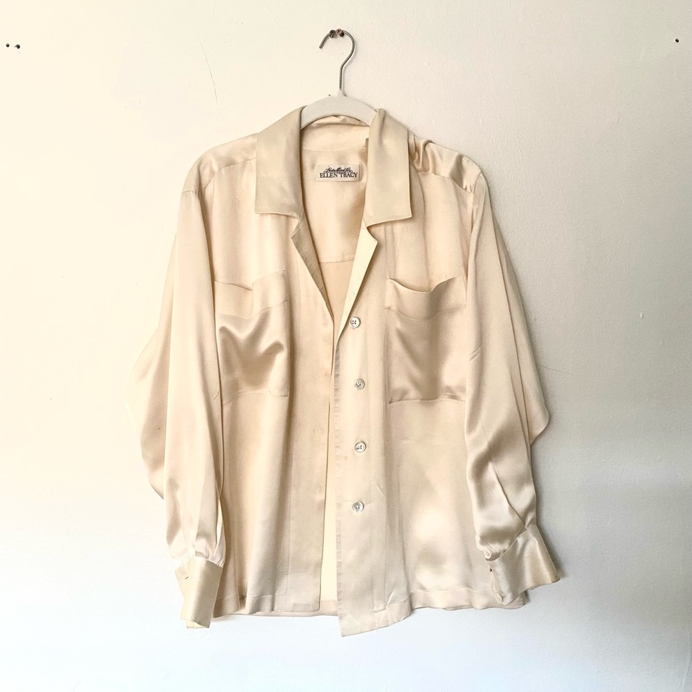 Vintage Ellen Tracy Silk Blouse Size 4 Champagne Beige